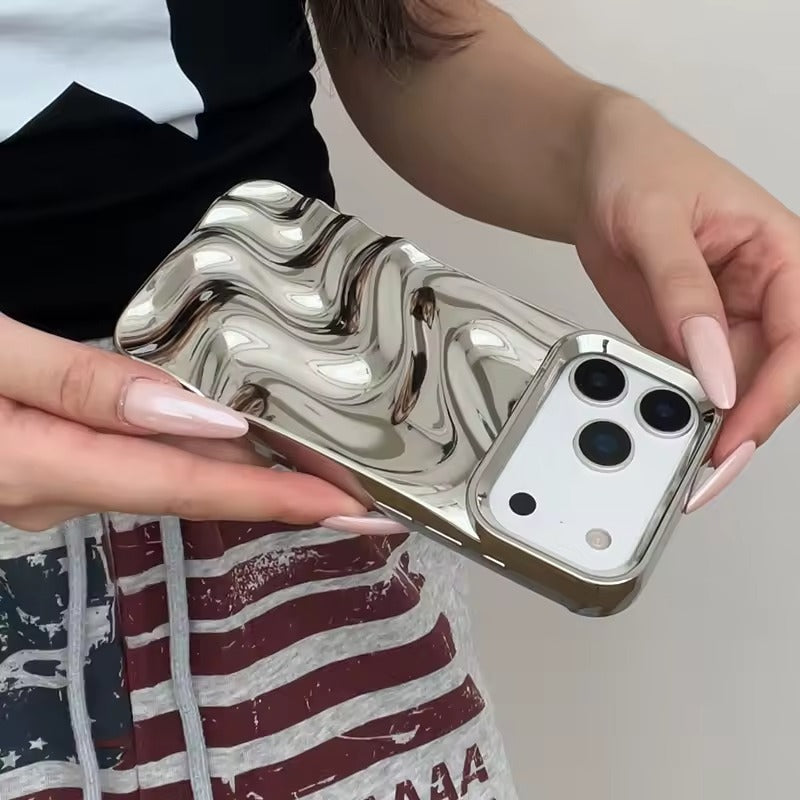 Popular Bling Silver 3D Fold Waves Lines Case For iPhone 17 Pro Max  Soft Back Cover -AX