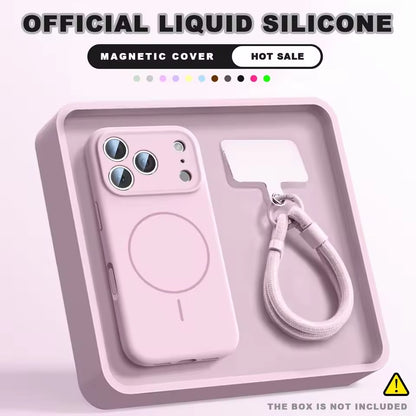 Magnetic Wrist Strap Liquid Silicone Phone Case For iPhone 17 Pro Max Magsafe Lanyard Cover - AX