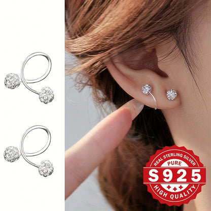 [2.3g Luxury Screw Stud Earrings] Pair Of Women's Shambhala Drill Ball Screw Stud Earrings, 925 Silver, Luxury Super Flash, Screw Buckle S Rod, Suitable For Christmas As A Gift For Friends, Suitable For Wearing At Music Festivals, Theme Parties, Hypoaller