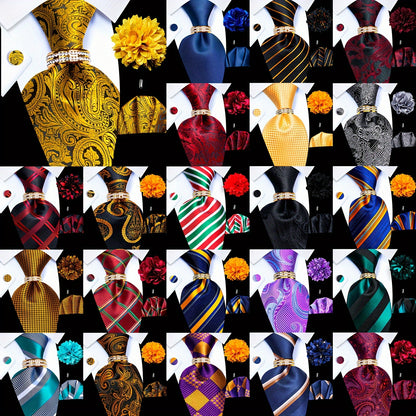 5PCS Men's Luxury Tie Set with Pocket Square, Cufflinks, Drilled Tie Ring, and Lapel Pin