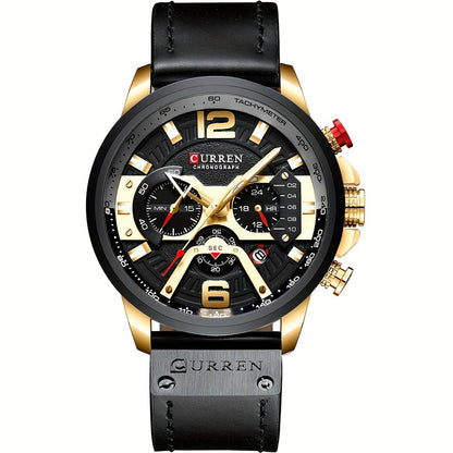 Luxurious Men's Watch With Business Chronograph, Stylish Sports Leather Strap Quartz Wristwatch