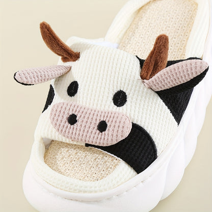 Men's Cow Comfortable Thick Soft Cute Slides, Cow Shape Unisex Summer Indoor Slippers