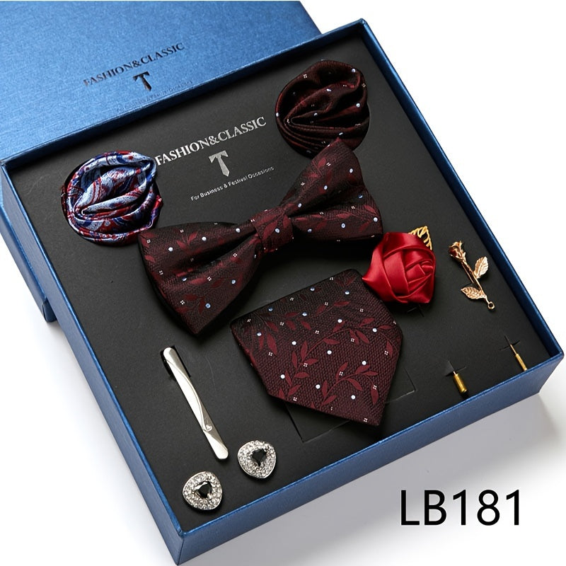 New Men's Gift Box Tie, Fashion Business Striped Tie and Square Handkerchief Combination