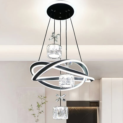 Led acrylic tricolor dimming dining room chandelier modern simple dining room table lamp bar bedroom chandelier