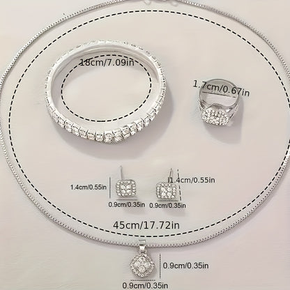 6 Pcs Round Rhinestone Quartz Watches Stainless Steel Strap Zinc Alloy Pointer Zinc Alloy Dial And Rhinestone Bracelet Necklace Earrings Jewelry Perfect Gift For Valentine's Day, Easter, Ramadan, Birthdays, Mother's Day, Friends And Eid Al-Adha