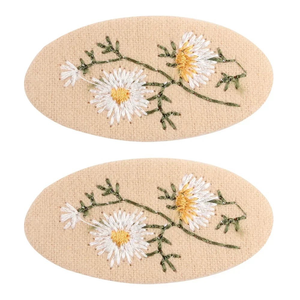 2Pcs/lot Korea Retro Hair Clips Sweet Girls Floral Fabric Oval BB Barrettes Cute Embroidery Flower Hairpin Kids Hair Accessories - buythingsusa