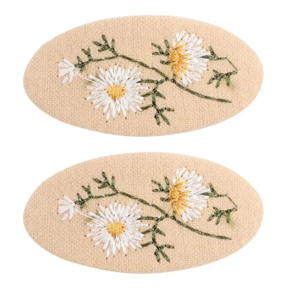 2Pcs/lot Korea Retro Hair Clips Sweet Girls Floral Fabric Oval BB Barrettes Cute Embroidery Flower Hairpin Kids Hair Accessories - buythingsusa