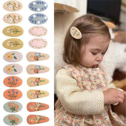 2Pcs/lot Korea Retro Hair Clips Sweet Girls Floral Fabric Oval BB Barrettes Cute Embroidery Flower Hairpin Kids Hair Accessories - buythingsusa