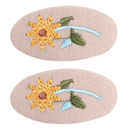 2Pcs/lot Korea Retro Hair Clips Sweet Girls Floral Fabric Oval BB Barrettes Cute Embroidery Flower Hairpin Kids Hair Accessories - buythingsusa