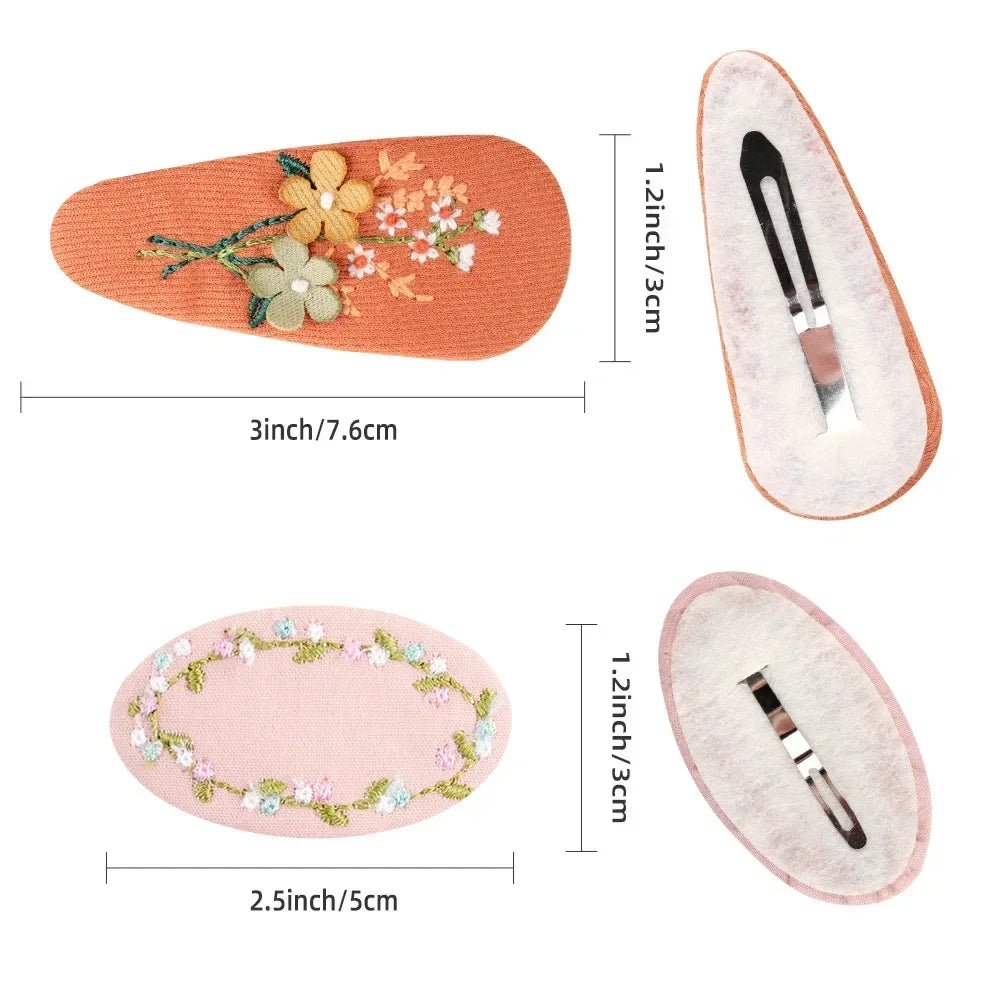 2Pcs/lot Korea Retro Hair Clips Sweet Girls Floral Fabric Oval BB Barrettes Cute Embroidery Flower Hairpin Kids Hair Accessories - buythingsusa