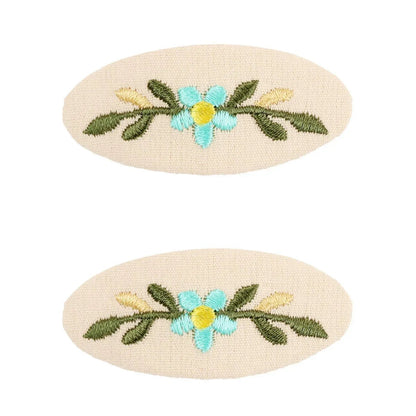 2Pcs/lot Korea Retro Hair Clips Sweet Girls Floral Fabric Oval BB Barrettes Cute Embroidery Flower Hairpin Kids Hair Accessories - buythingsusa