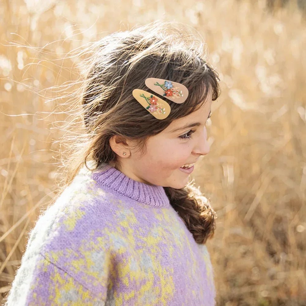 2Pcs/lot Korea Retro Hair Clips Sweet Girls Floral Fabric Oval BB Barrettes Cute Embroidery Flower Hairpin Kids Hair Accessories - buythingsusa