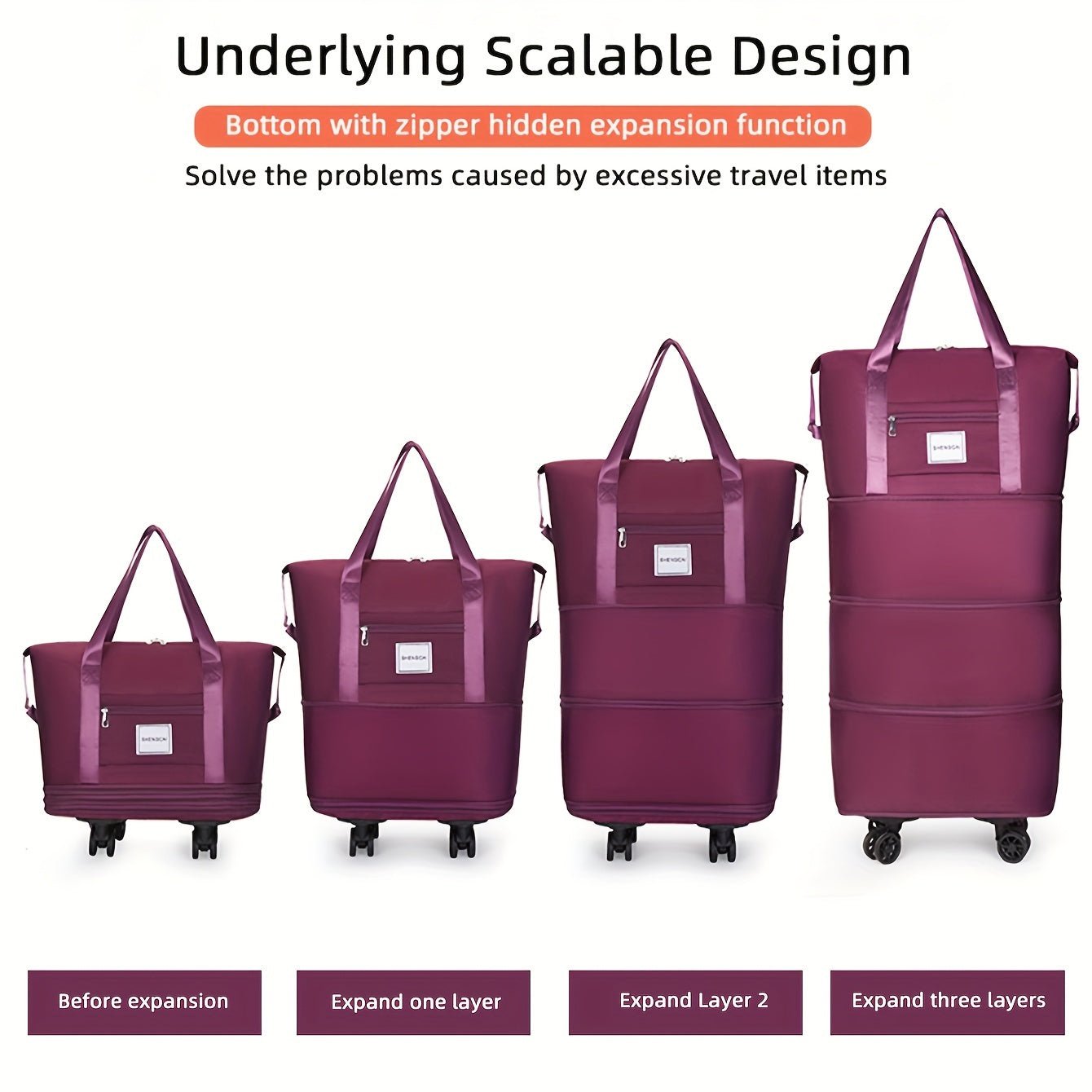 3 - in - 1 Expandable Travel Bag With Wheels, Lightweight Carry - On Multi - Compartments, Telescopic Handle Sleeve Luggage Backpack - buythingsusa