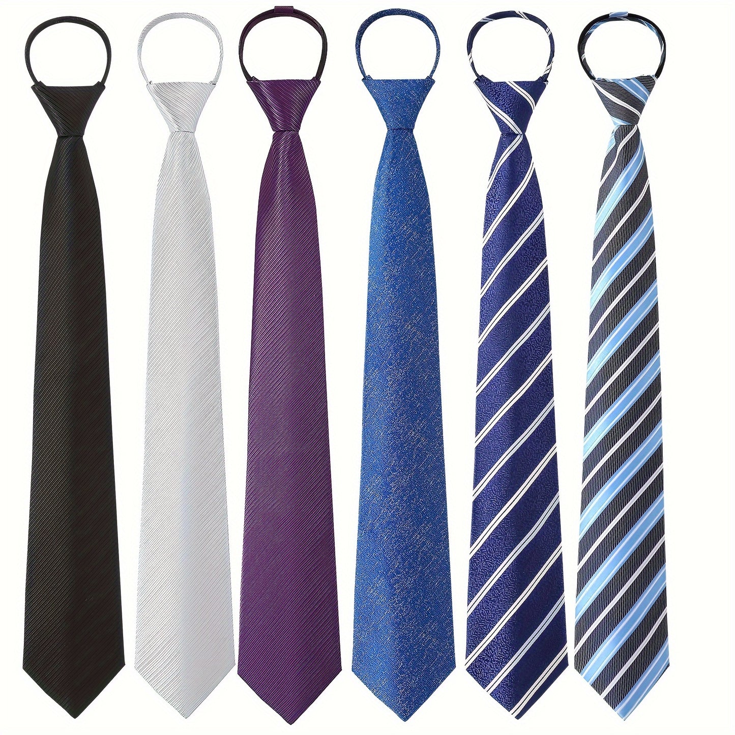 AUSKY 6pcs Men's Adjustable Pre-Tied Neckties with Easy Zipper Closure