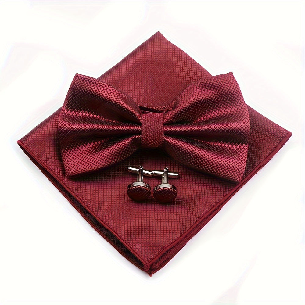 3pcs/set Trendy Bowtie & Pocket Towel & Cufflinks Set.