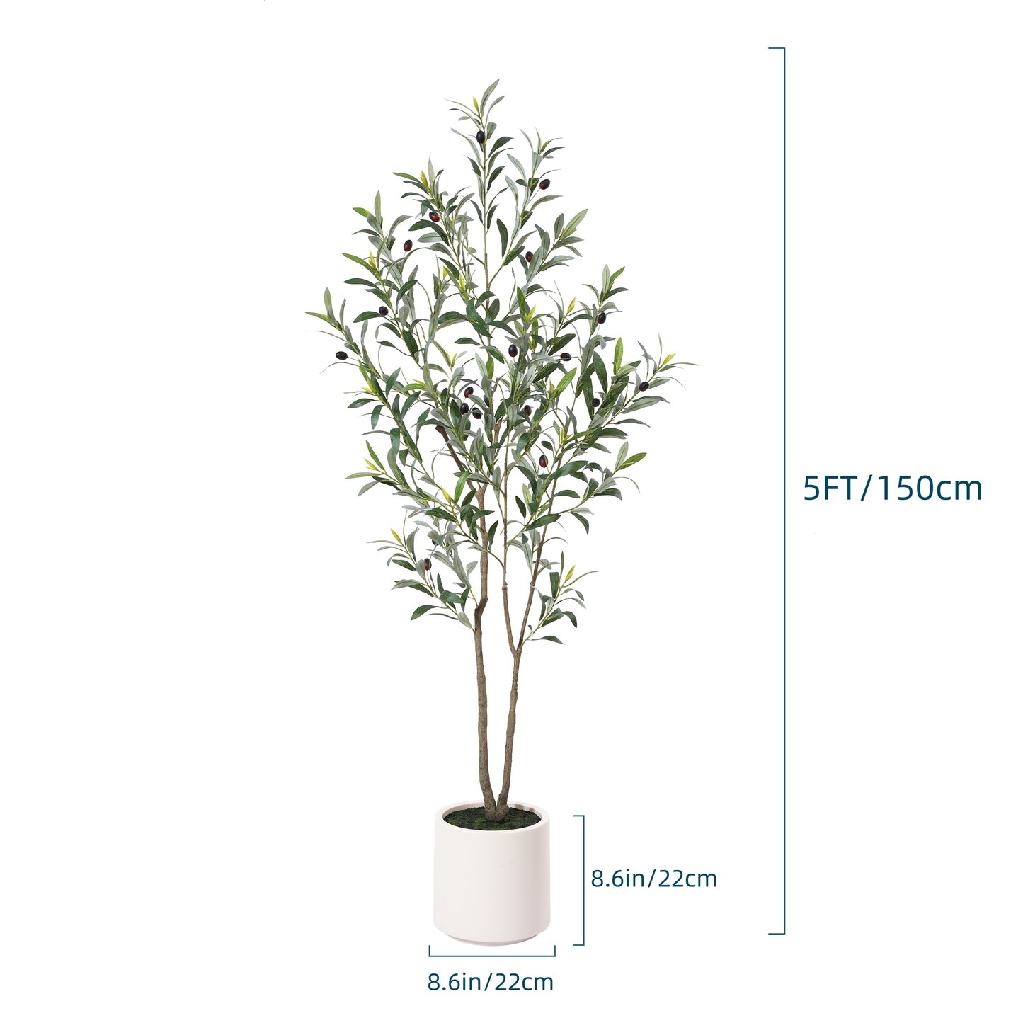 Artificial Olive Tree With Large White Planter - Muti-Trunk Faux Tall Olive Plant With 5/7/9 Realistic Branches, 450/630/810 Leaves And 20/28/36 Fruits - Perfect For Indoor And Outdoor Decor, Living Room, Home, Office, And Seasonal Celebrations