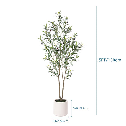 Artificial Olive Tree With Large White Planter - Muti-Trunk Faux Tall Olive Plant With 5/7/9 Realistic Branches, 450/630/810 Leaves And 20/28/36 Fruits - Perfect For Indoor And Outdoor Decor, Living Room, Home, Office, And Seasonal Celebrations