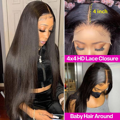 150% Density Straight Human Hair Wig With 4x4 HD Transparent Lace Front Closure - Perfect For Women