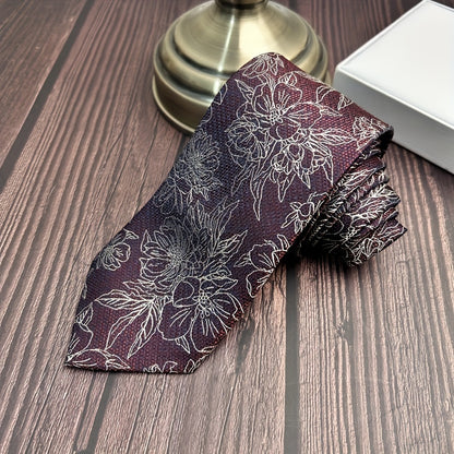 1pc Men's Beige Wine Red Tie Suitable for Suits, Weddings...