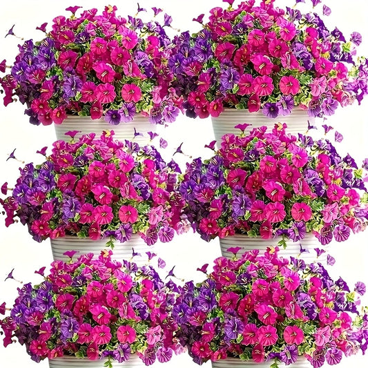 8pcs Artificial Morning Glory Shrub - UV Resistant, Non Fading Plastic Flowers, Suitable For Outdoor Spring Decoration, Perfect For Easter, Valentine'S Day, Mother'S Day Holiday Gifts, Decorate Your Beautiful Garden
