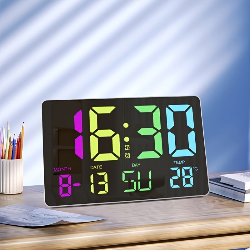 1pc Multifunctional RGB Colorful Digital Remote Control Wall Clock
