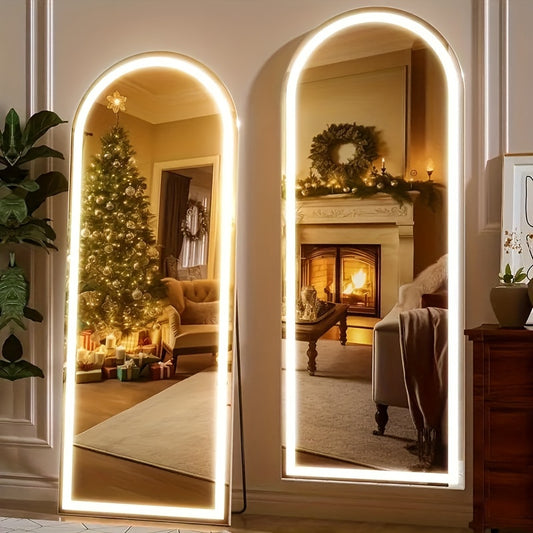 Full-length Mirror, Aluminum Frame - LED Lighted Full-length Mirror - Arched Dressing Mirror - Full-length Dressing Mirror - For Bedroom Or Living Room Use, Available In Black/gold/white