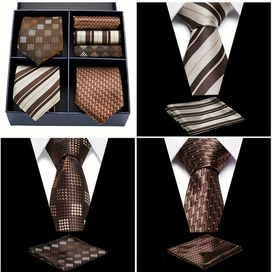 6pcs Men's Gift Box Tie Stylish Business Stripe Tie Square Scarf Combo Set.