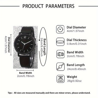 2pcs Unisex Simple Style Quartz Watch Set, Round Dial, Non-Waterproof