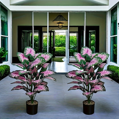 2pcs Large Artificial Montenegro Plants - Evergreen Plastic Indoor/Outdoor Decor with Vibrant Pink Flowers & Green Leaves, No Maintenance Fake Plants for Home Office Wedding Christmas Easter Thanksgiving Hanukkah, Floor Decor (No Pot Included), Artificial