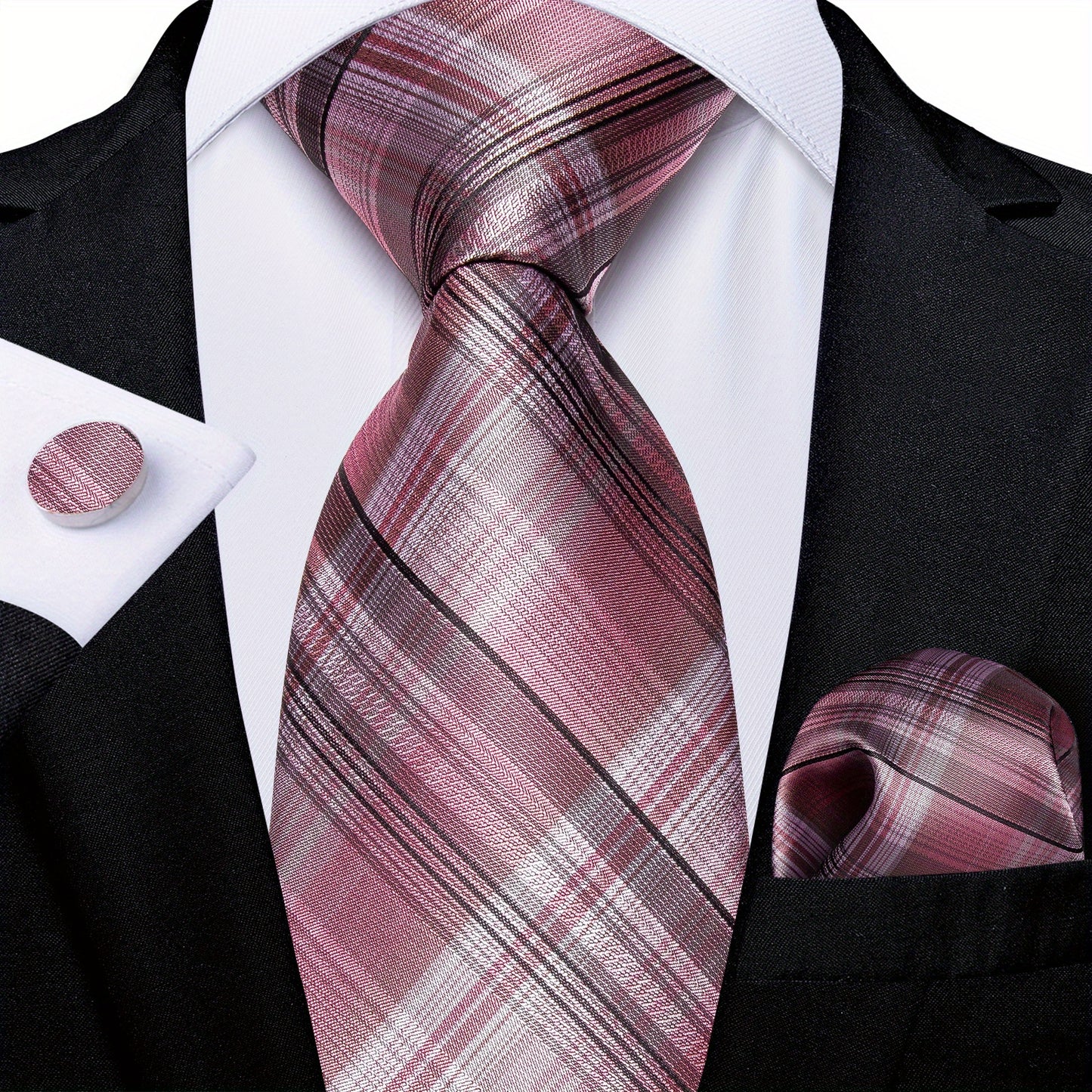 DiBanGu Classic Plaid Tie Set For Mens