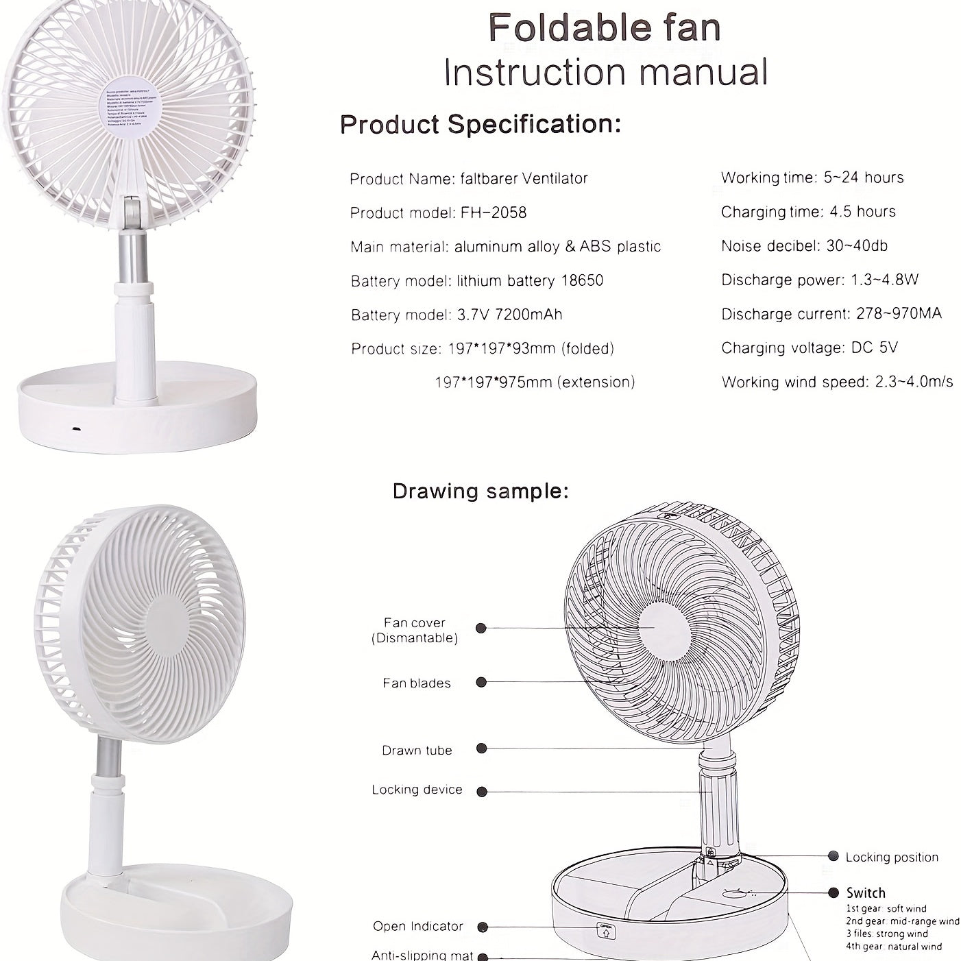 3600mAh Rechargeable Portable Fan