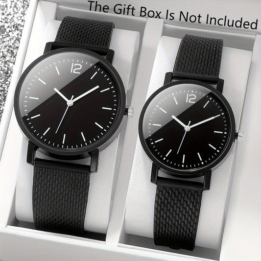2pcs Unisex Simple Style Quartz Watch Set, Round Dial, Non-Waterproof