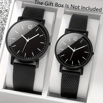 2pcs Unisex Simple Style Quartz Watch Set, Round Dial, Non-Waterproof