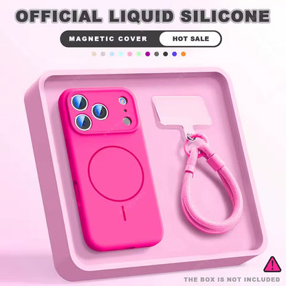 Magnetic Wrist Strap Liquid Silicone Phone Case For iPhone 17 Pro Max Magsafe Lanyard Cover - AX
