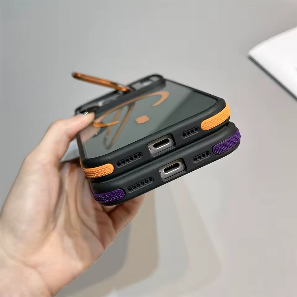 For Magsafe Wireless Charge Metal Lens Protection Stand Case For iPhone Pro Max Plus 17 Air Magnetic Cover -AX