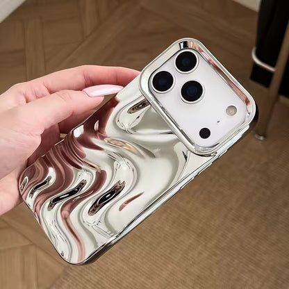 Popular Bling Silver 3D Fold Waves Lines Case For iPhone 17 Pro Max  Soft Back Cover -AX