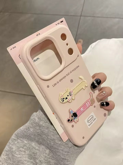 Cartoon Cute Embroidered Puppy Cat Phone Case For iPhone 17 Pro Max  Back Cover - AX