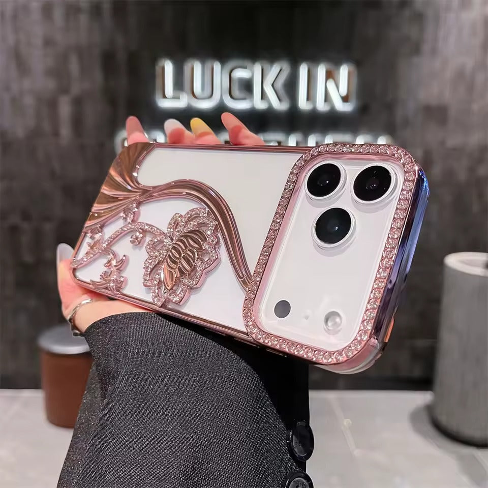 Glitter Rhinestone Flowers Transparent Phone Case For iPhone 17  Pro Max  Back Cover-AX