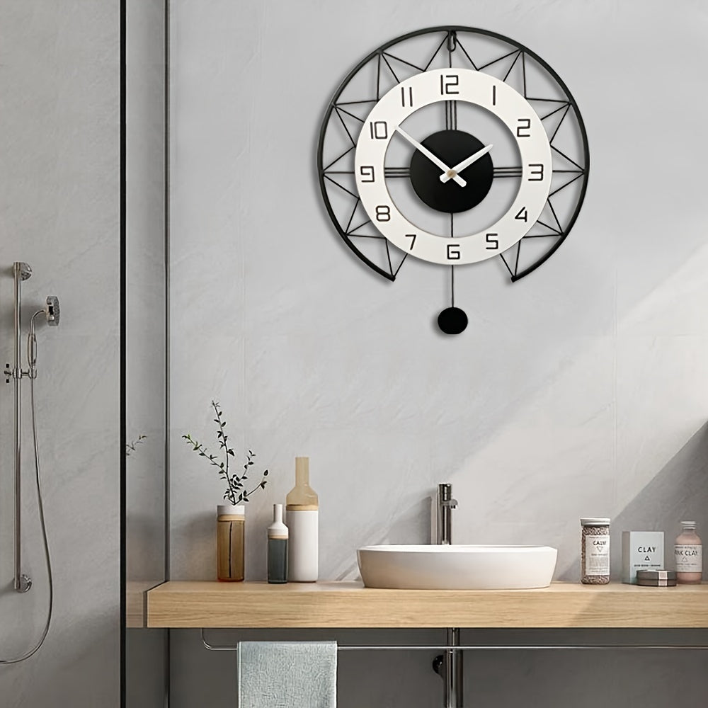 1pc Unique Swing Wood Metal Wall Clock - Silent Quartz Movement
