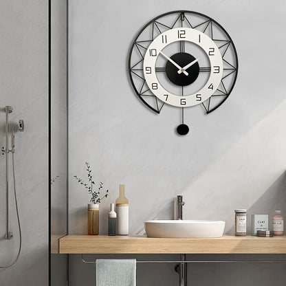 1pc Unique Swing Wood Metal Wall Clock - Silent Quartz Movement