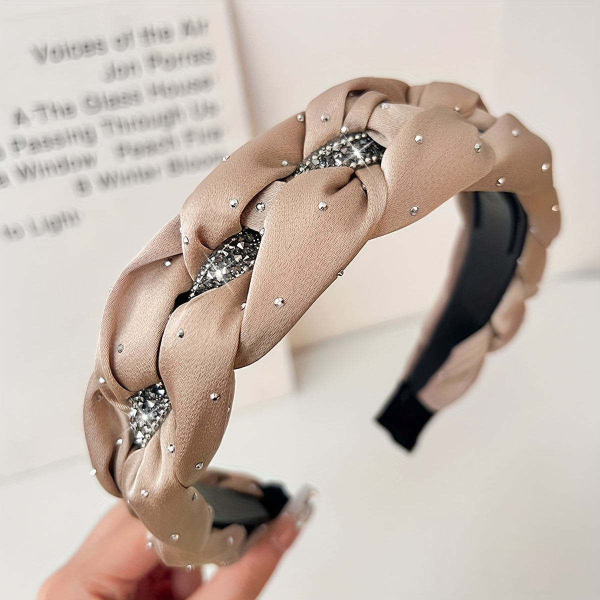 1pc Elegant Twisted Headband For Women With Rhinestones, Wide Non-Slip Hair Hoop With Teeth, Retro Style, Versatile Fashion Hair Accessory For Holding Hair & Face Washing