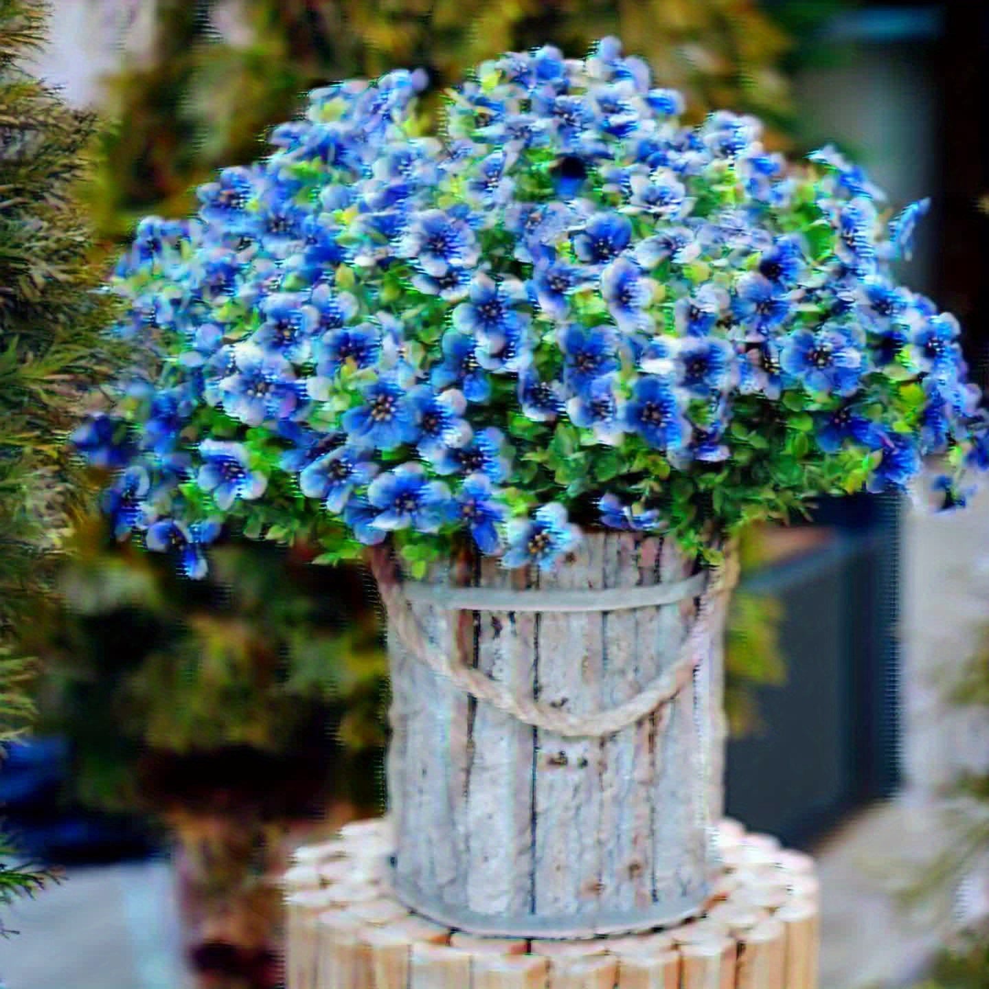 6 Bundles Artificial Flower Eucalyptus Violet UV Resistant Fake Plants Plastic Plant for Indoor Outdoor Living Room Balcony Window Decoration Ornaments