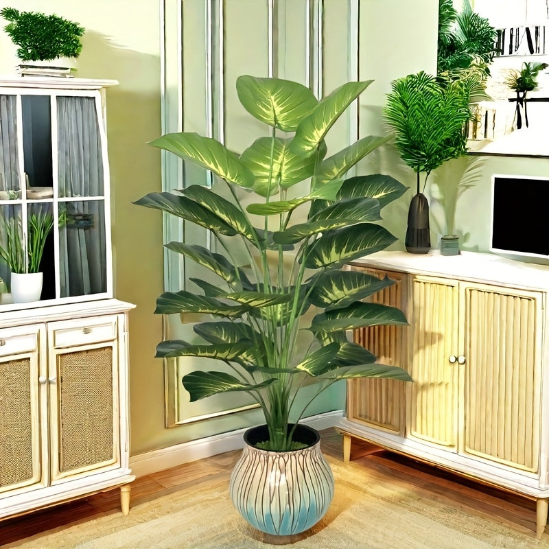 Giant Artificial Money Plant Leaves - Featuring 24 Large Leaves, This Wide-Leaf Decorative Piece Creates A Tropical Rainforest Style. Suitable For All Seasons, It Can Be Used Both Indoors And Outdoors As A Potted Artificial Tree. Pot Not Included