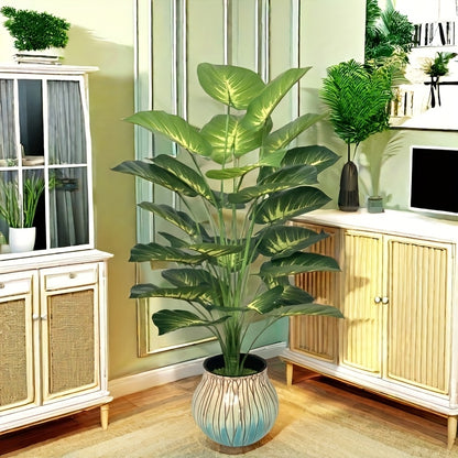 Giant Artificial Money Plant Leaves - Featuring 24 Large Leaves, This Wide-Leaf Decorative Piece Creates A Tropical Rainforest Style. Suitable For All Seasons, It Can Be Used Both Indoors And Outdoors As A Potted Artificial Tree. Pot Not Included