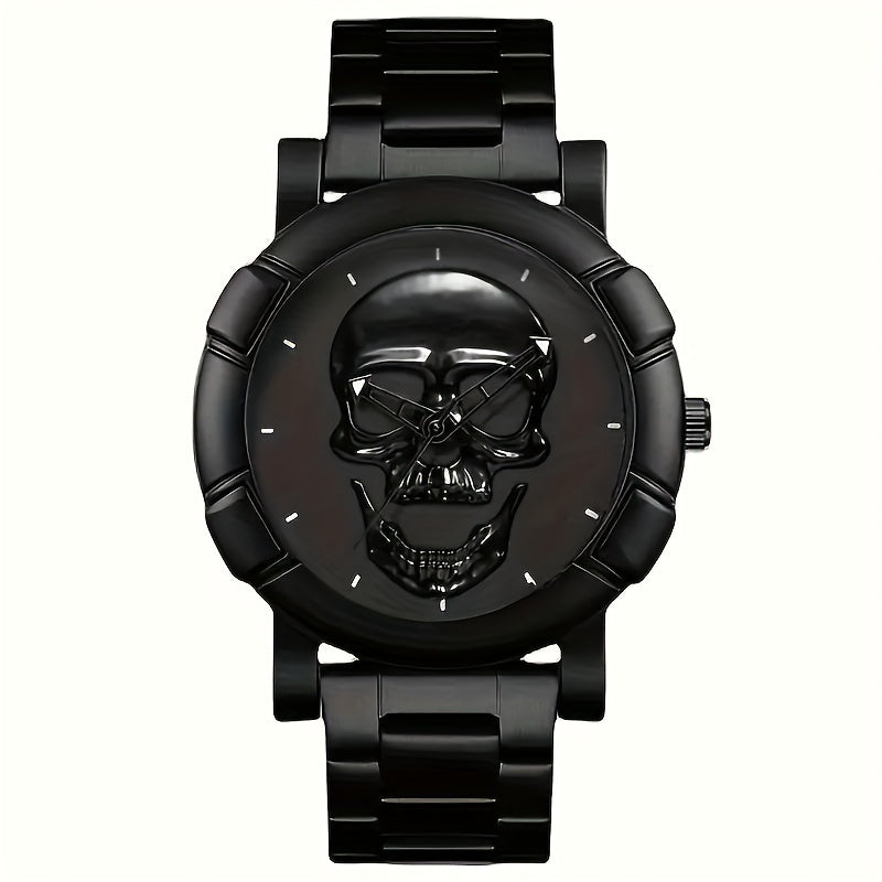 Avant-Garde Skull Men's Quartz Watch and Bracelet Set - Non-Waterproof Stainless Steel Fashion Accessory with Zinc Alloy Case, Round Pointer Display, Electronic Drive - 2pcs Stylish Gift Set, With Gift Box Packaging