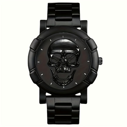 Avant-Garde Skull Men's Quartz Watch and Bracelet Set - Non-Waterproof Stainless Steel Fashion Accessory with Zinc Alloy Case, Round Pointer Display, Electronic Drive - 2pcs Stylish Gift Set, With Gift Box Packaging