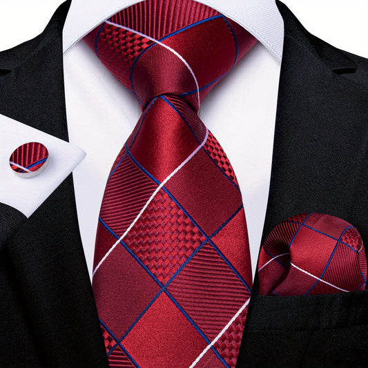 DiBanGu Classic Plaid Tie Set For Mens