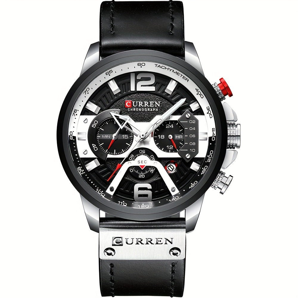 Luxurious Men's Watch With Business Chronograph, Stylish Sports Leather Strap Quartz Wristwatch