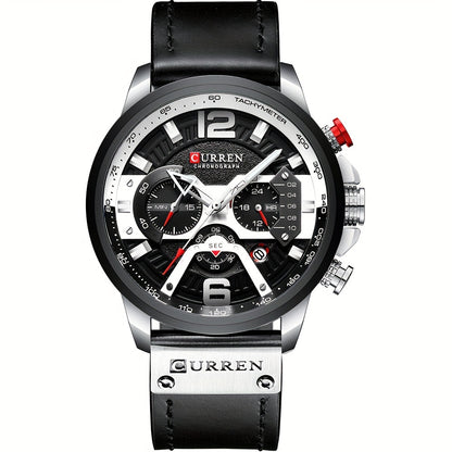 Luxurious Men's Watch With Business Chronograph, Stylish Sports Leather Strap Quartz Wristwatch