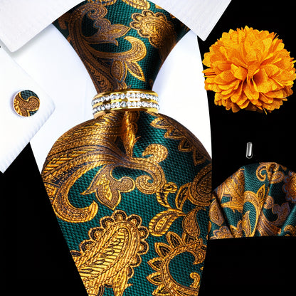 5PCS Men's Luxury Tie Set with Pocket Square, Cufflinks, Drilled Tie Ring, and Lapel Pin